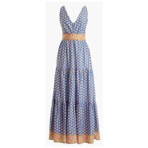 POINT SUR Tiered Maxi in Braga Vintage Peri Royal Blockprint Dress